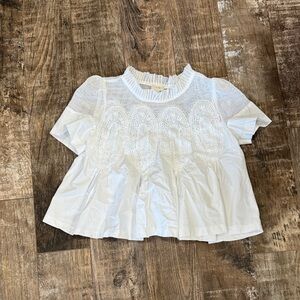 Women's White Crochet Yoke Short Sleeve Blouse